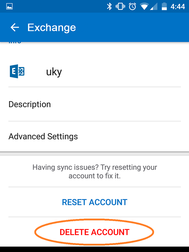 remove outlook device policy android